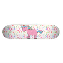 Pink unicorn with white stars skateboards