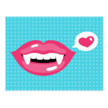 Pink Vampire Lips With A Heart Post Card