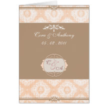 Pink Victoria Damask wedding thank you card