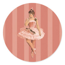 Pink Victorian Ballerina Round Sticker