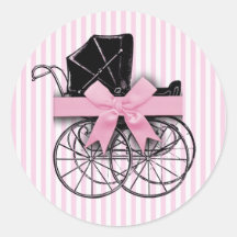 Pink Vintage Baby Carriage Pram with Ribbon Stickers