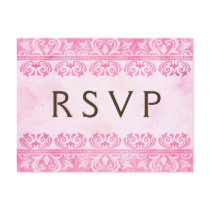 Pink vintage grunge lace damask RSVP postcard