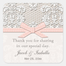 Pink Vintage Lace Wedding Favour Labels Stickers