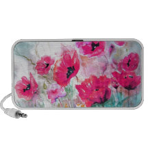 Pink watercolor Poppies. Mini Speaker