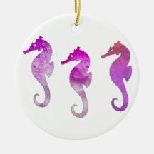 Pink Watercolor Seahorses Christmas Ornaments