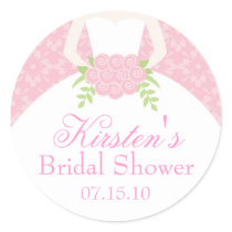Pink Wedding Dress Bridal Shower Round Stickers