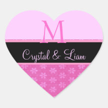 Pink Wedding Monogram Heart Sticker