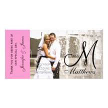 Pink Wedding Thank You Photo Cards Template