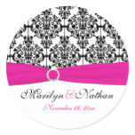 Pink, White, and Black Damask 1.5" Round Sticker