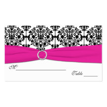 Pink, White and Black Damask Placecards Business Cards