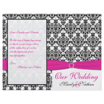 Pink, White, and Black Damask Wedding Program Flyers