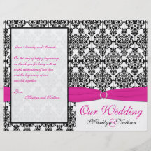 Pink, White, and Black Damask Wedding Program Flyers