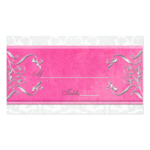 Pink, White, and Grey Damask Placecards Business Cards