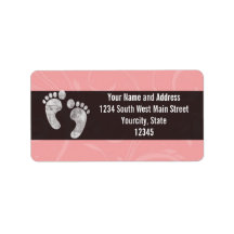 Pink/White Baby Footprints Address Label