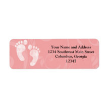 Pink/White Baby Footprints Labels
