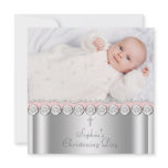 Pink White Baby Girl Photo Christening Personalized Announcements