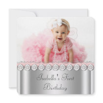 Pink White Baby Girl Photo First Birthday Party