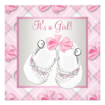 Pink White Baby Shoes Pink Baby Girl Shower Custom Invites