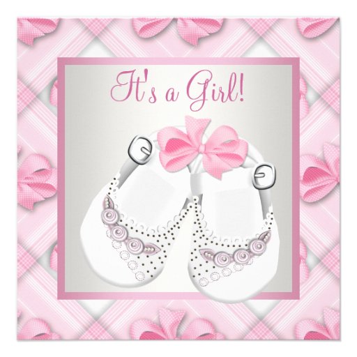 Pink White Baby Shoes Pink Baby Girl Shower Custom Invites