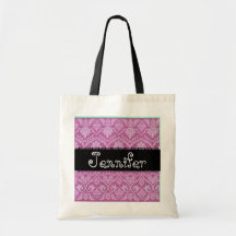 Pink White Black Wedding Damask Bridesmaid Bag