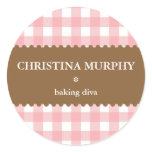 Pink white brown gingham homemade food label seal stickers
