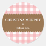 Pink white brown gingham homemade food label seal stickers