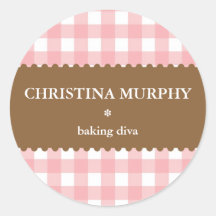 Pink white brown gingham homemade food label seal stickers