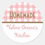 Pink white brown gingham homemade food label seal sticker