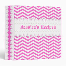Pink, white chevron with scalloped borders recipe binder