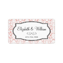 Pink white elegant damask border wedding favour ta address labels