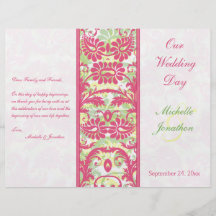 Pink, White, Green, Yellow Damask Wedding Program Flyers
