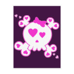 PINK & WHITE HEART SKULL & CROSSBONES POST CARDS