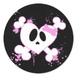PINK & WHITE HEART SKULL ROUND STICKERS