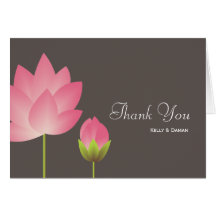 Pink white lotus flower modern grey thank you note card