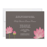 Pink white lotus flowers modern slate grey wedding invitations