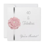Pink White Pearl Flower Fabulous 40th Birthday invitations