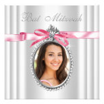 Pink White Photo Bat Mitzvah Personalized Invite