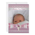 Pink White Photo Cross Baptism Christening Personalized Announcements