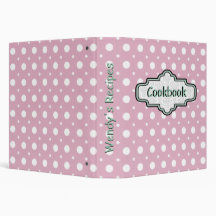 Pink, white retro polka dot cute recipe 3 ring binders