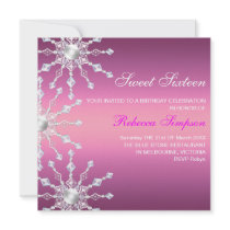 Pink & White Shimmer Snowflake Birthday Invite