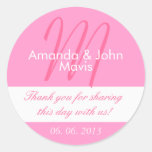 Pink White Simple Initial Wedding Favour Thank You Round Sticker