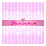 Pink & White Stripe Quinceanera Birthday Invite invitations