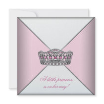 Pink White Tiara Princess Baby Girl Shower Invitation