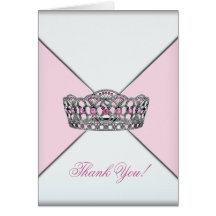 Pink White Tiara Princess Thank You Card