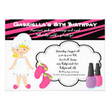 Pink & White Zebra Girls Spa Invite