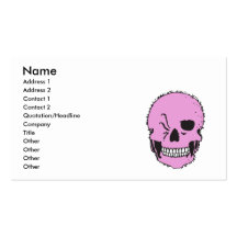 pink winking skull business card