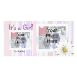Pink with Daisy Custom Photo Birth Announcement Photo Card