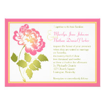 Pink, Yellow, and Green Peony Wedding Invitation