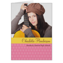 Pink yellow custom graduation photo announcement greeting cards