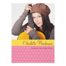 Pink yellow custom photo graduation announcement